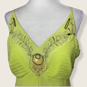 Vintage En Francais silk beaded chartreuse cami